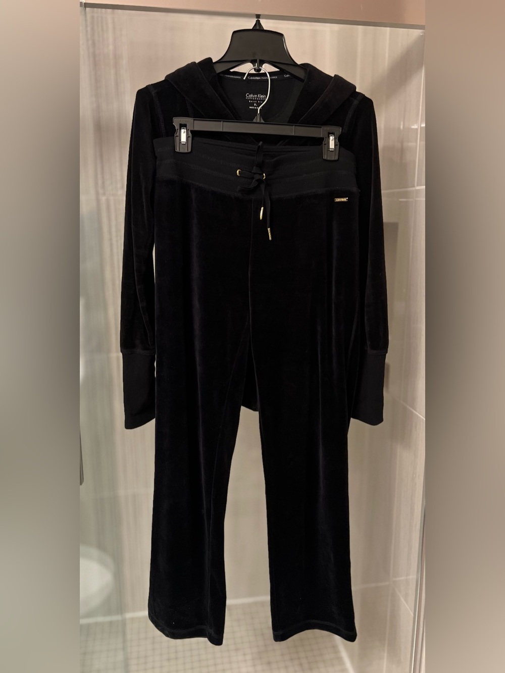 Calvin Klein Performance Black Velour Asymmetric Zip Tracksuit Set Hoodie Pants